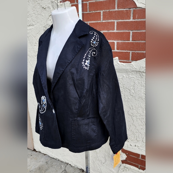18W New $78 women RUBY RD. black denim embellished rhinestones paisley jacket - Picture 5 of 14